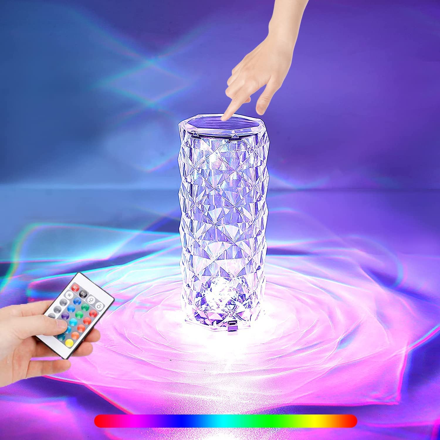 Настільна лампа Роза з пультом RGB Crystal Rose. Проекційний світильник-торшер нічник rose diamond table lamp кристал - Зображення 4