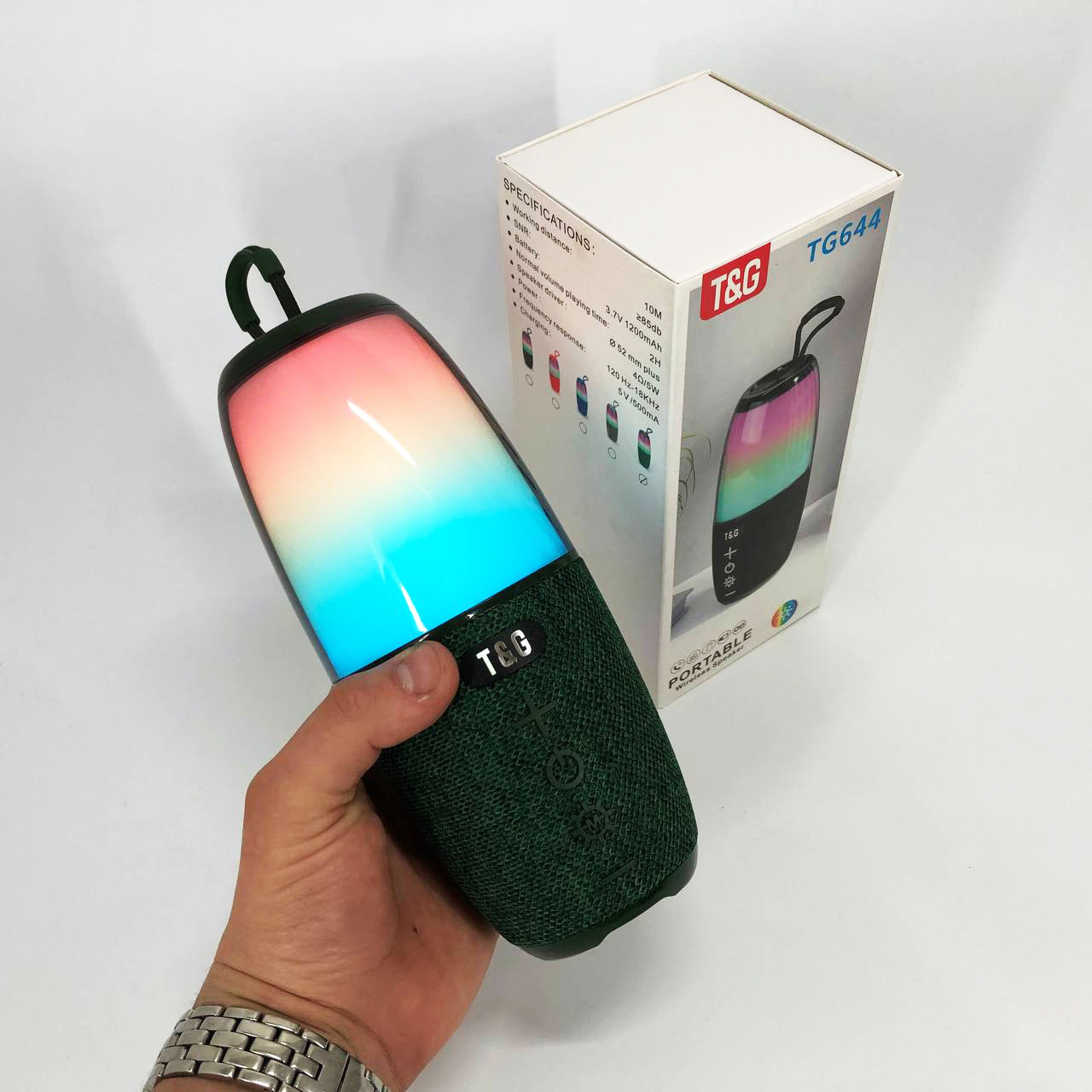Портативна колонка TG644 5W з RGB підсвічуванням та ремінцем, Бездротова колонка потужна. Колір: зелений - Зображення 3