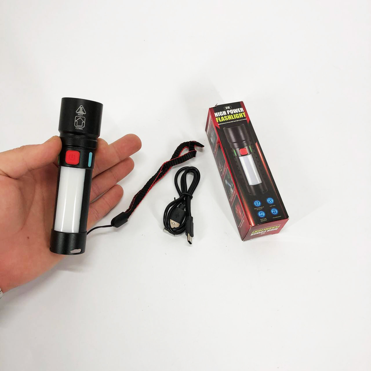Пошуковий ліхтар із зумом білого та червоного світла USB-C зарядка - Зображення 4