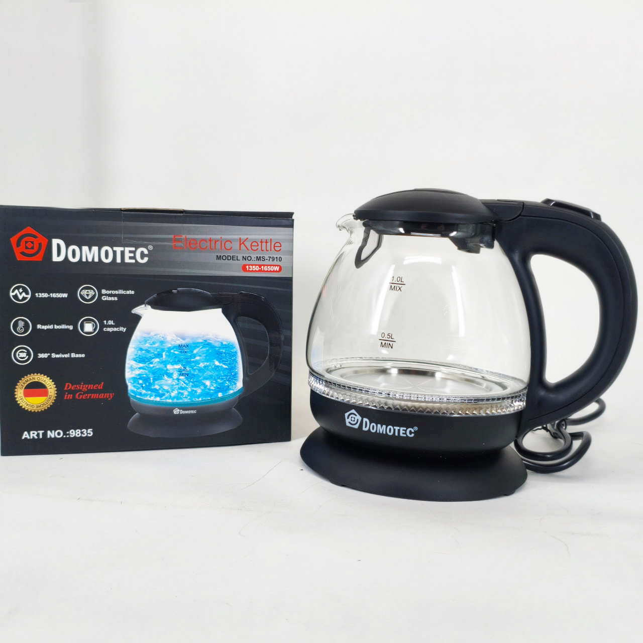 Скляний електрочайник Domotec MS-7910 1л 1650Вт з LED підсвічуванням 4 Скляний електрочайник Domotec MS-7910 1л 1650Вт з LED підсвічуванням - Зображення 4