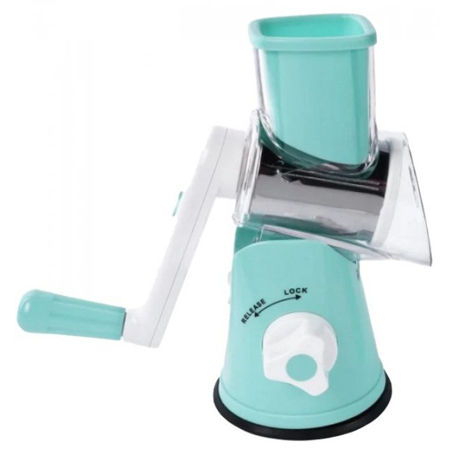 Овочерізка мультислайсер Tabletop Drum Grater Kitchen Master Терка для овочів та фруктів 3 насадки. Колір: блакитний - Зображення 4