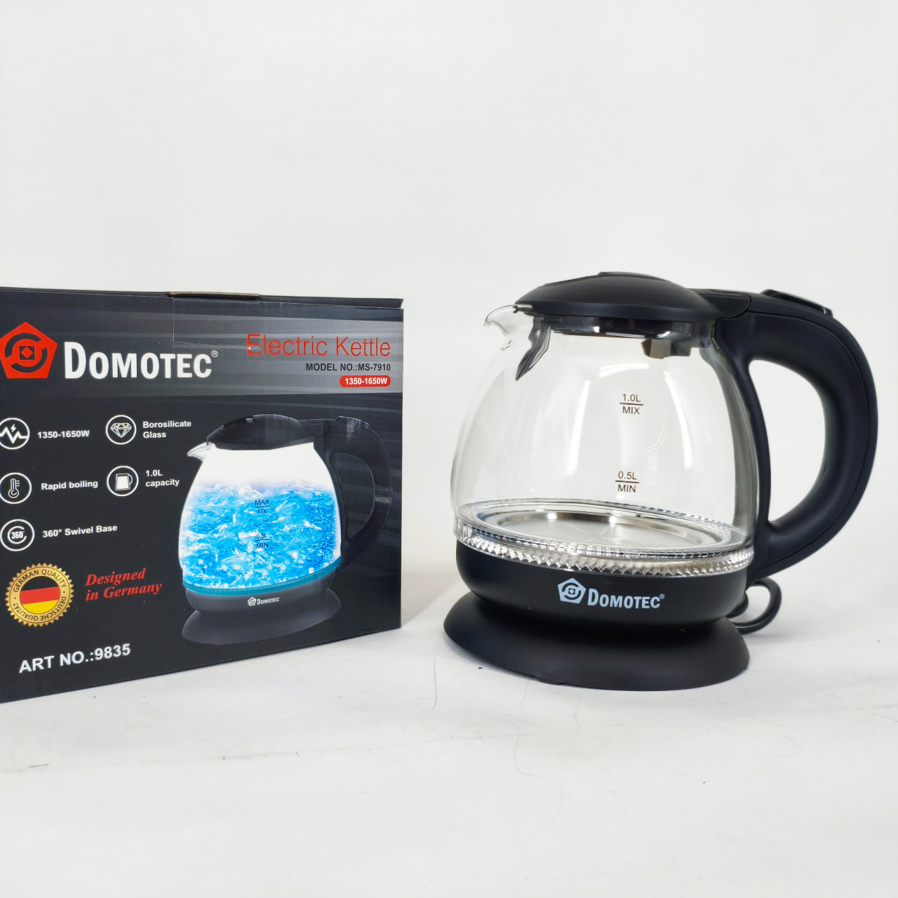 Скляний електрочайник Domotec MS-7910 1л 1650Вт з LED підсвічуванням 2 Скляний електрочайник Domotec MS-7910 1л 1650Вт з LED підсвічуванням - Зображення 2