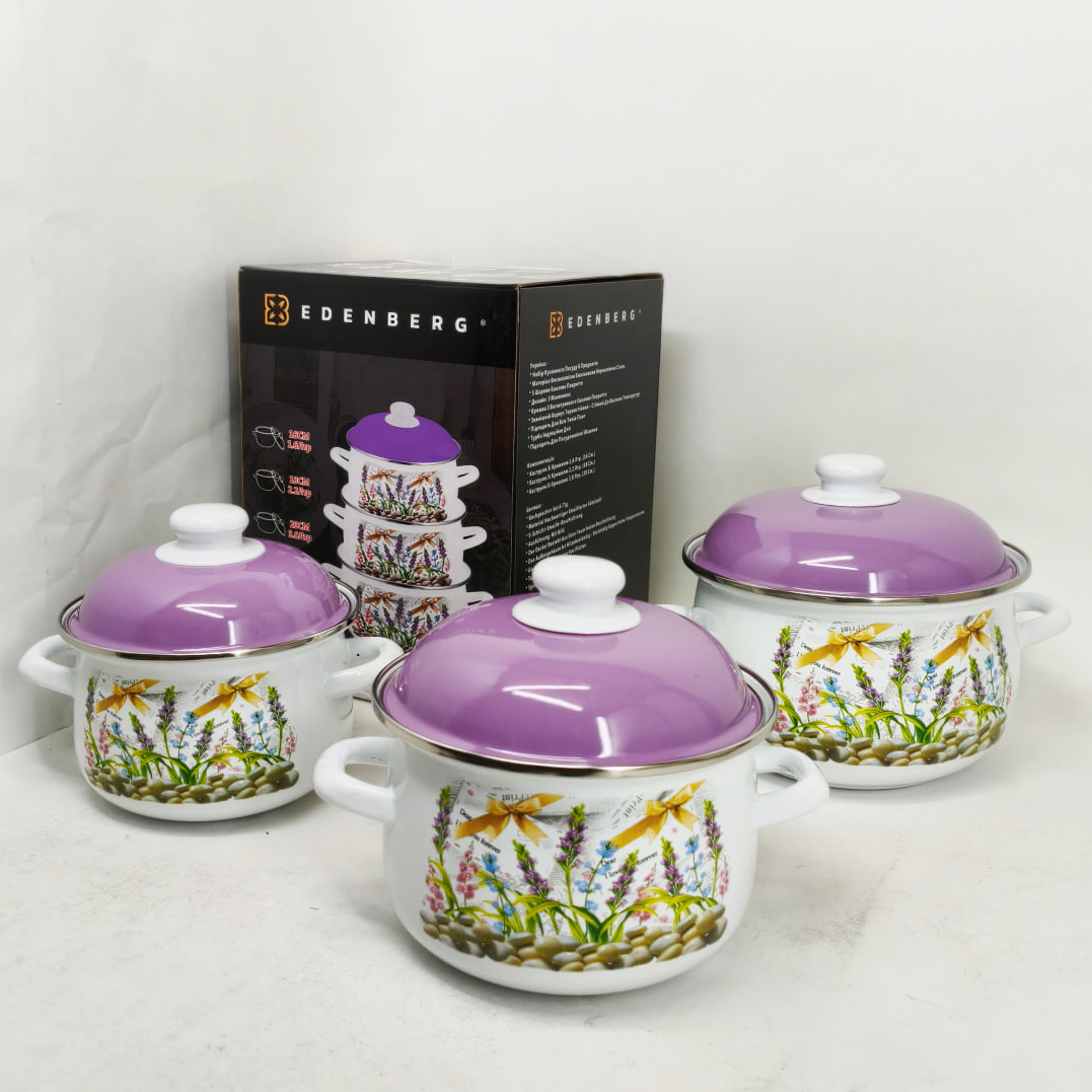 Набір із трьох емальованих каструль Edenberg EB-1887 2 Набір із трьох емальованих каструль Edenberg EB-1887 - Зображення 2