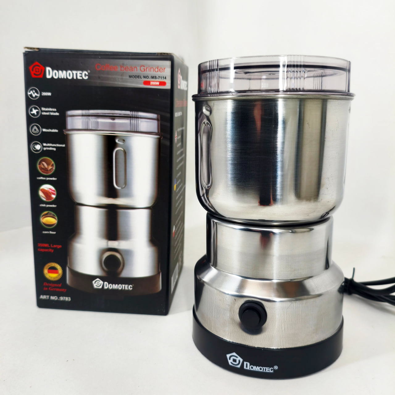 Електрична кавомолка Domotec MS-7114 200Вт ножова для кави та спецій 1 Електрична кавомолка Domotec MS-7114 200Вт ножова для кави та спецій
