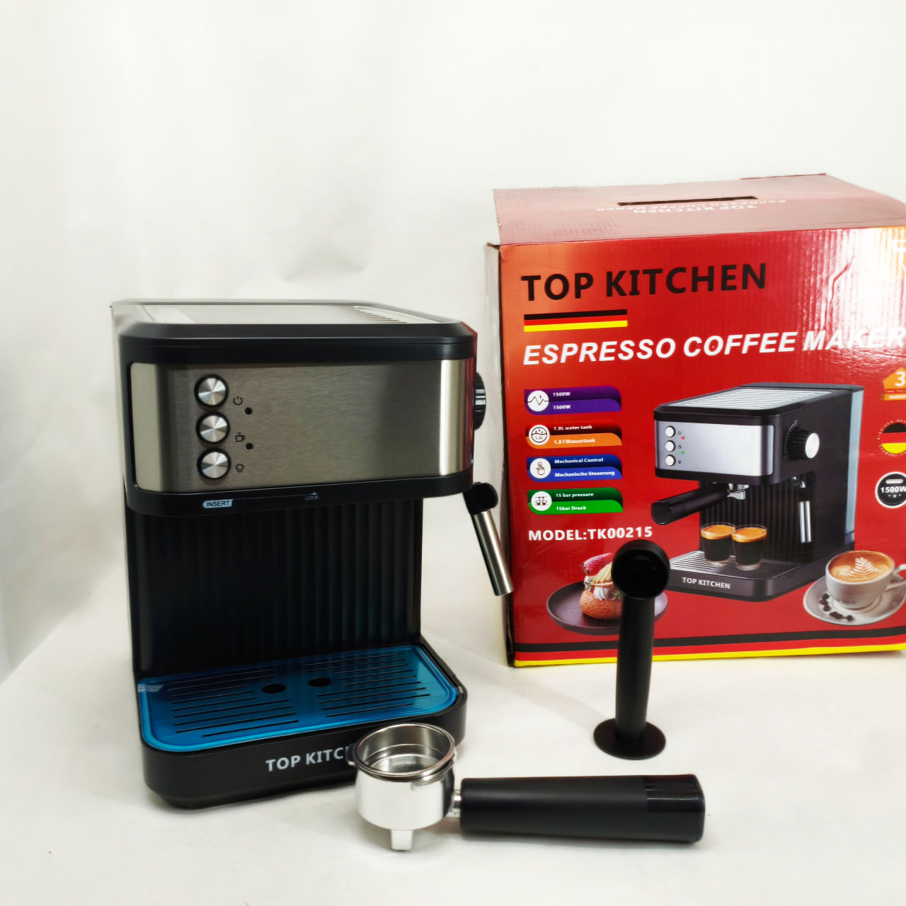Кавоварка Еспресо Top Kitchen TK00215 ріжкова 1500Вт 1,8л 1-3 чашки еспресо 15 Бар 1 Кавоварка Еспресо Top Kitchen TK00215 ріжкова 1500Вт 1,8л 1-3 чашки еспресо 15 Бар