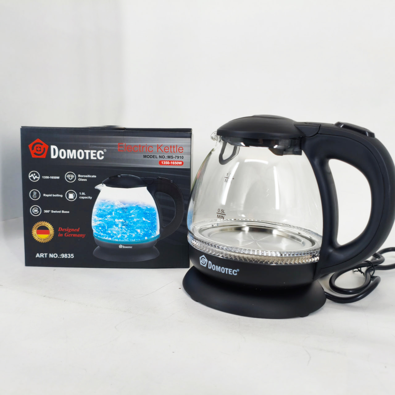 Скляний електрочайник Domotec MS-7910 1л 1650Вт з LED підсвічуванням 3 Скляний електрочайник Domotec MS-7910 1л 1650Вт з LED підсвічуванням - Зображення 3