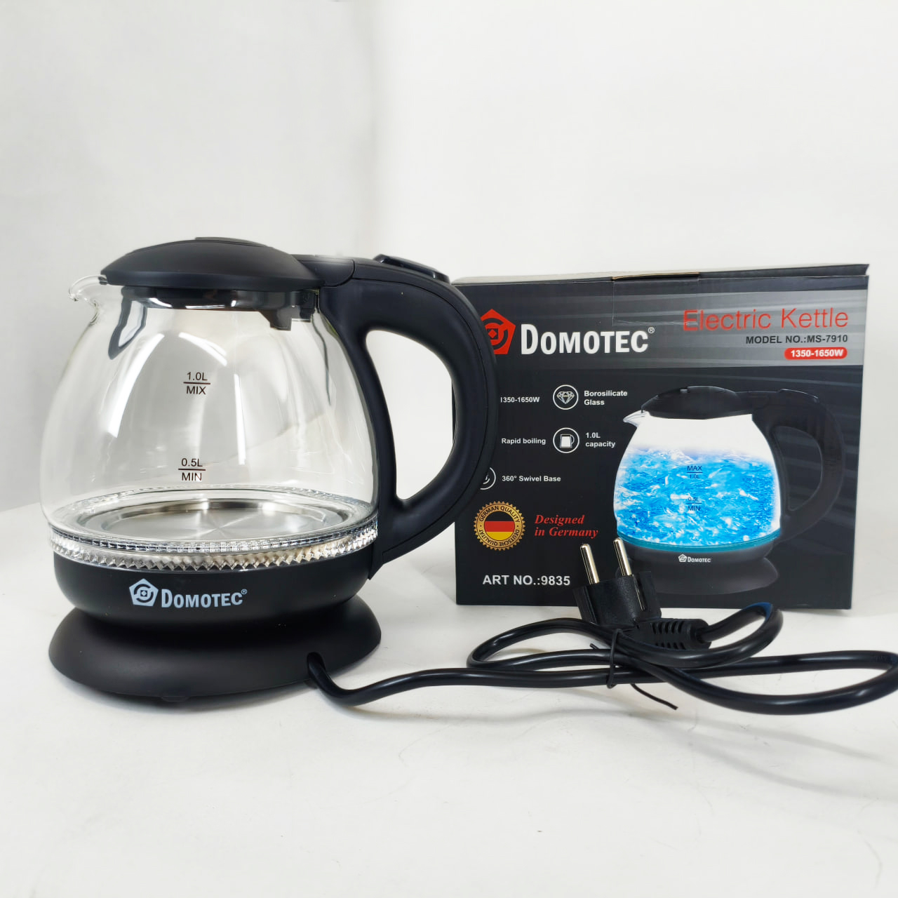 Скляний електрочайник Domotec MS-7910 1л 1650Вт з LED підсвічуванням 5 Скляний електрочайник Domotec MS-7910 1л 1650Вт з LED підсвічуванням - Зображення 5