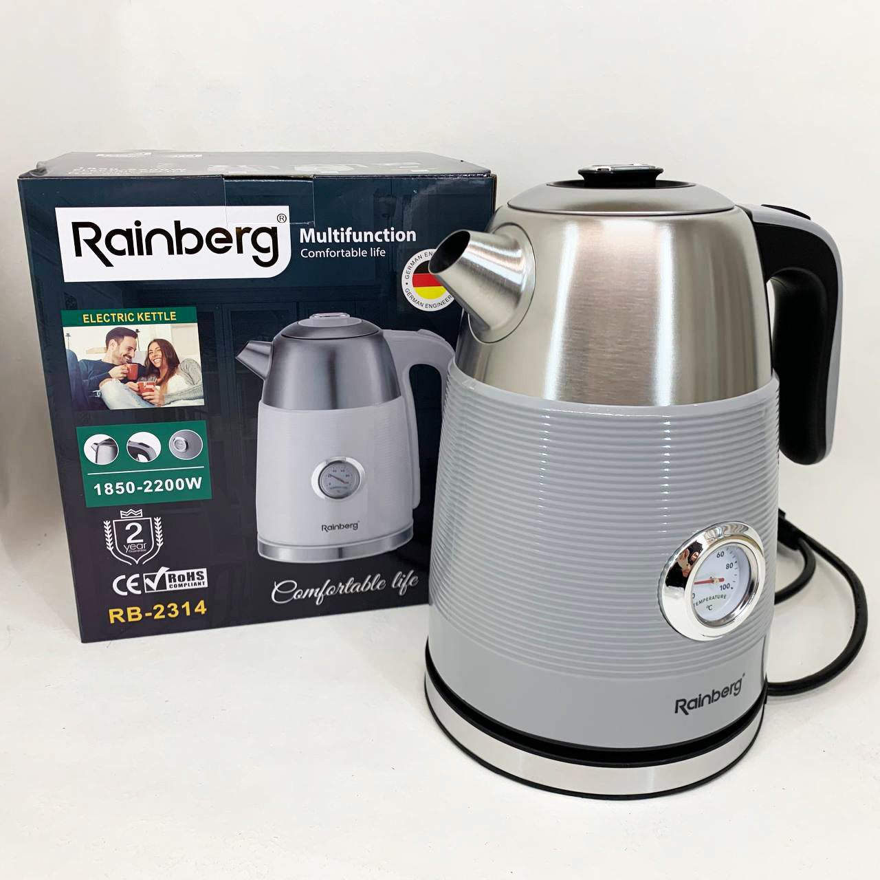 Чайник електричний із датчиком температури Rainberg RB-2314 2200Вт 1.7л Gray - Зображення 7