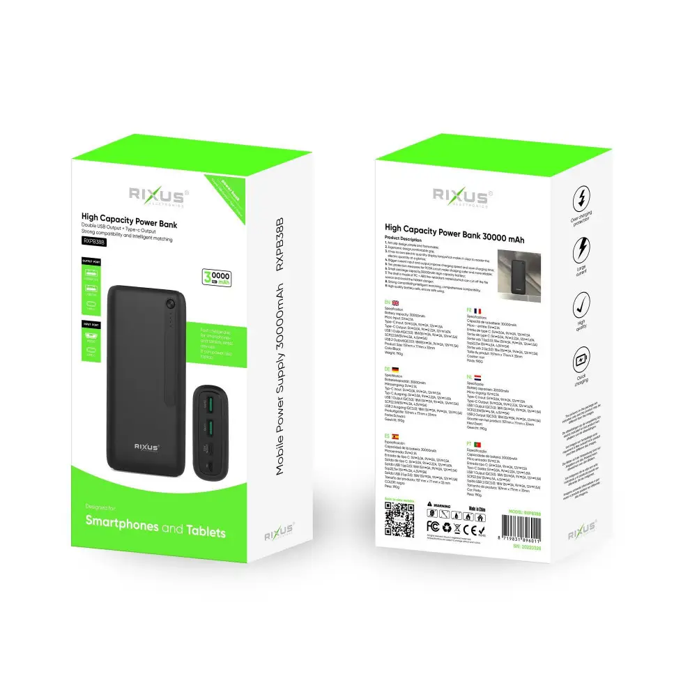 Повербанк Rixus 30000 mah 20w RXPB38B Power bank - Зображення 4