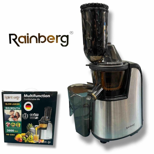 Центрифужний соковитискач Rainberg RB-2284 3800Вт з нержавіючої сталі на 2 швидкості для фруктів та овочів 1 Центрифужний соковитискач Rainberg RB-2284 3800Вт з нержавіючої сталі на 2 швидкості для фруктів та овочів