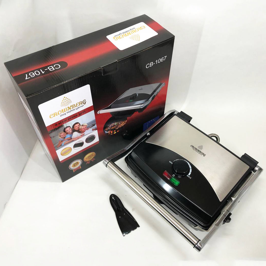 Гриль притискний Crownberg CB-1067, Електричний контактний гриль для дому з терморегулятором 2000Вт 2 Гриль притискний Crownberg CB-1067, Електричний контактний гриль для дому з терморегулятором 2000Вт - Зображення 2