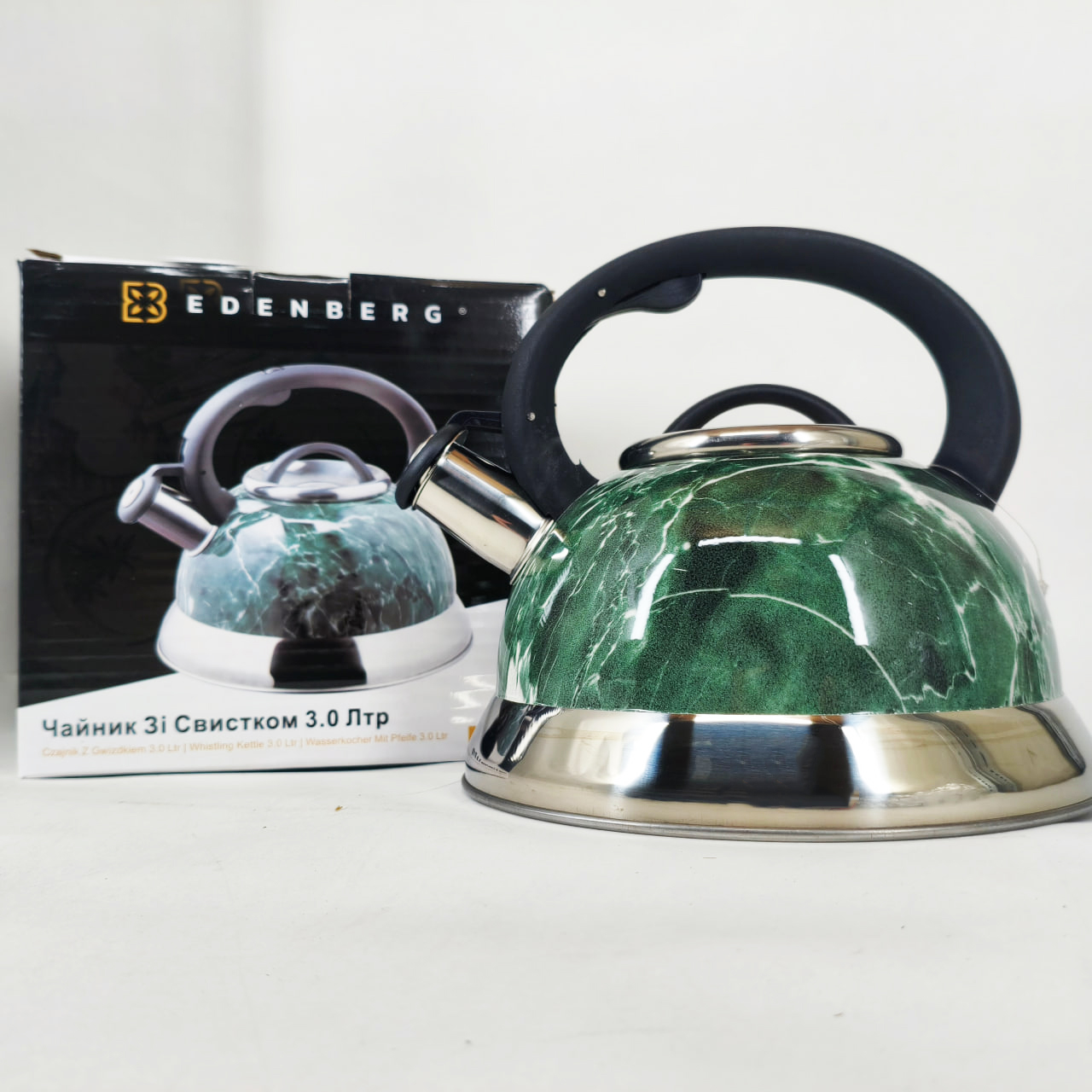 Чайник Edenberg EB-8871 із нержавіючої сталі зі свистком 3л Green - Зображення 3