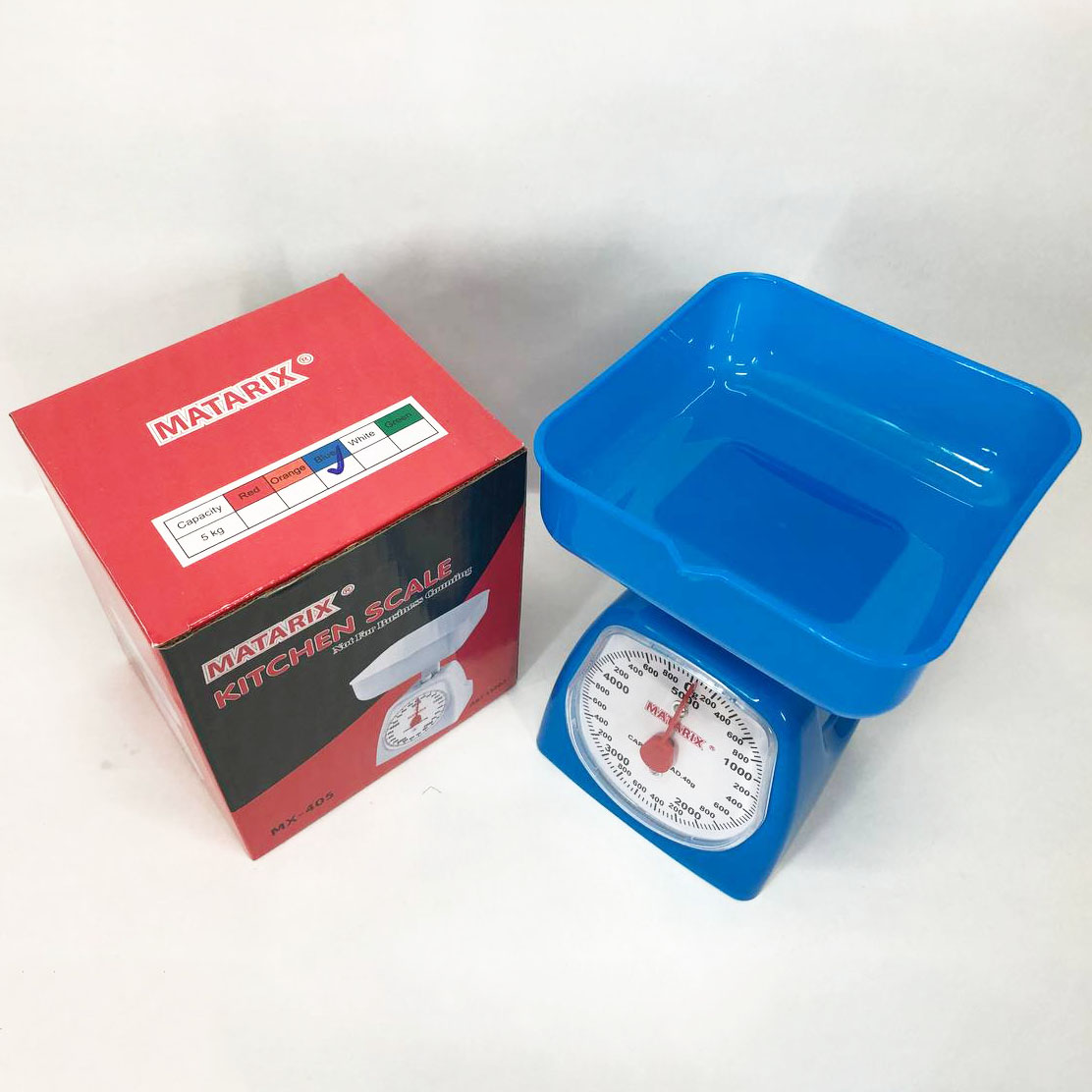 Ваги кухонні механічні MATARIX MX-405 5 кг, ваги харчові, ваги зі знімною чашею. Колір: синій - Зображення 6