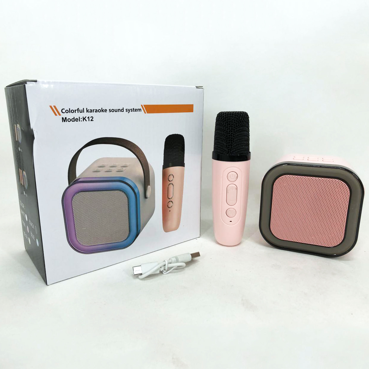 Портативна колонка з караоке мікрофоном та RGB підсвічуванням K12 10W Bluetooth. Колір: рожевий - Зображення 3