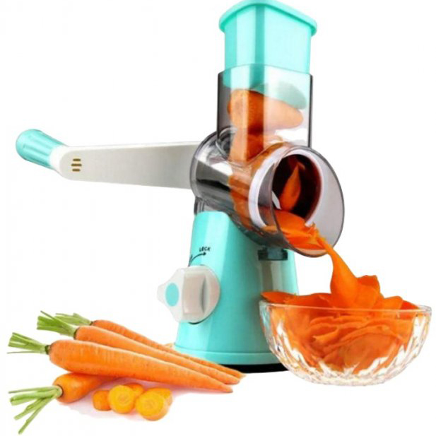 Овочерізка мультислайсер Tabletop Drum Grater Kitchen Master Терка для овочів та фруктів 3 насадки. Колір: блакитний - Зображення 5