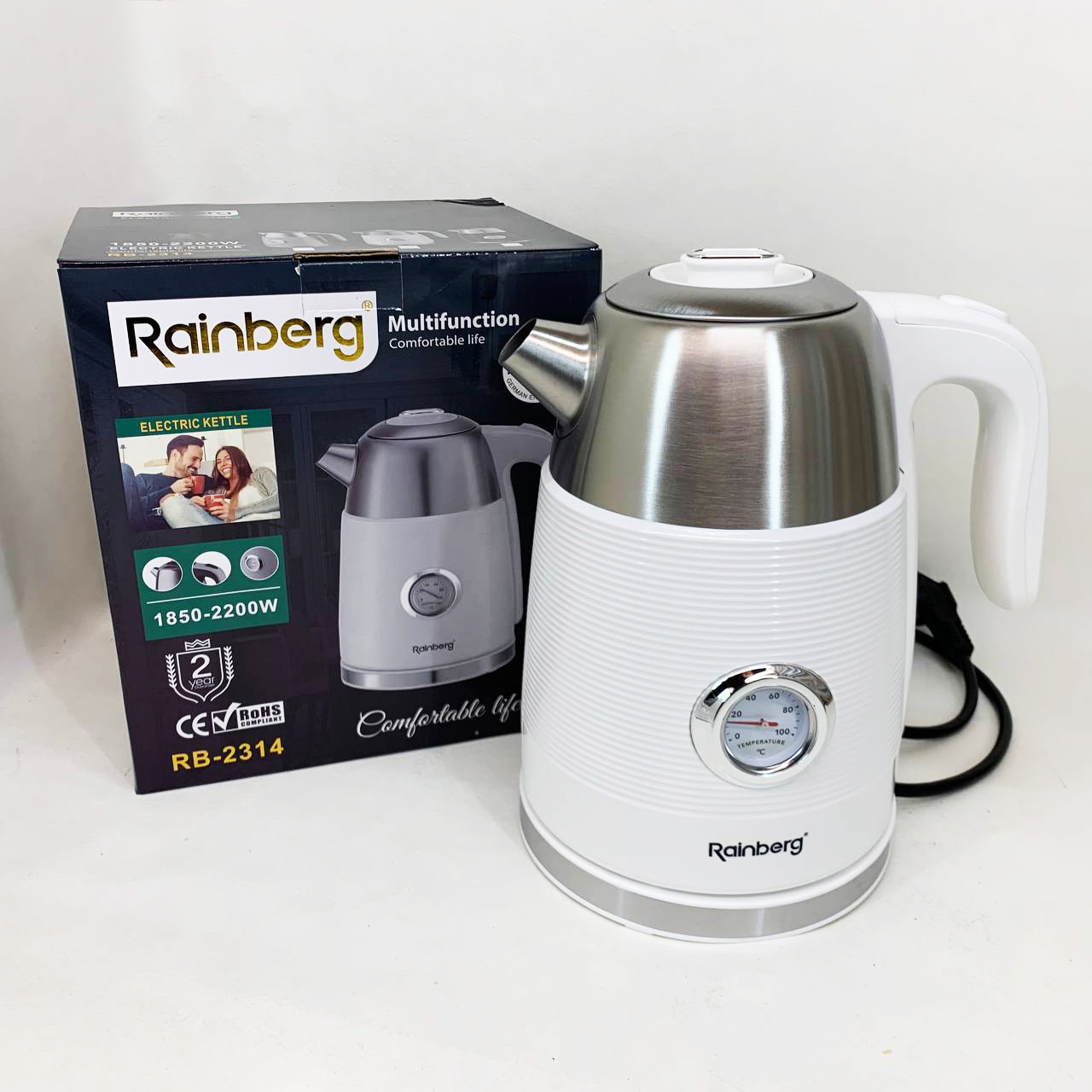 Чайник електричний з датчиком температури Rainberg RB-2314 2200Вт 1.7л White - Зображення 4