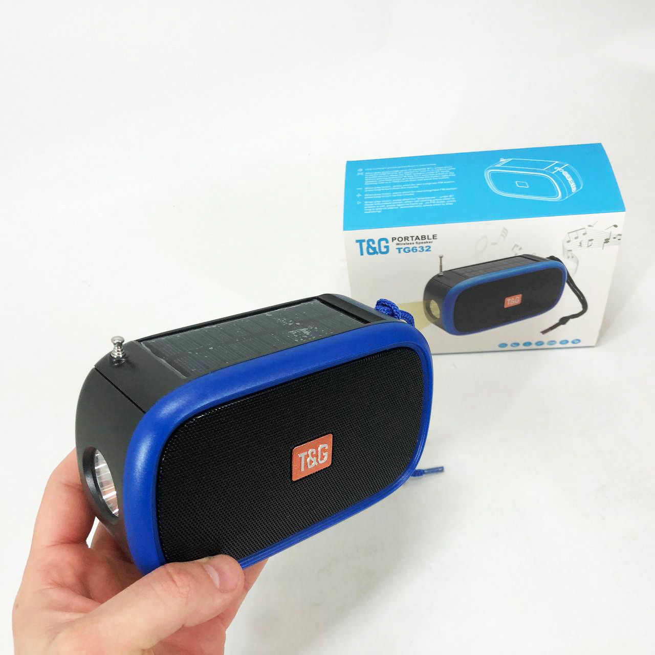 Bluetooth-колонка TG632 з радіо, ліхтарем, сонячною батареєю та гучномовцем. Колір: синій - Зображення 4