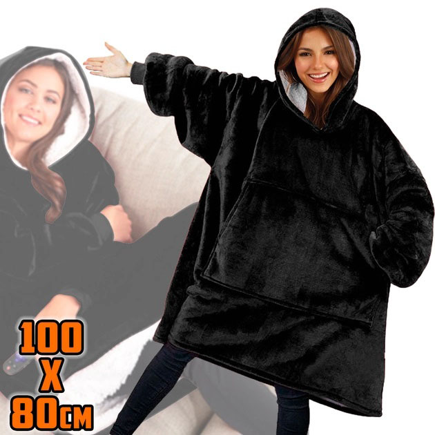 Толстовка плед з капюшоном і рукавами Huggle Hoodie оверсайз Black 1 Толстовка плед з капюшоном і рукавами Huggle Hoodie оверсайз Black