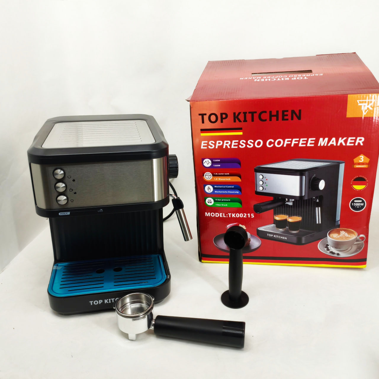 Кавоварка Еспресо Top Kitchen TK00215 ріжкова 1500Вт 1,8л 1-3 чашки еспресо 15 Бар 2 Кавоварка Еспресо Top Kitchen TK00215 ріжкова 1500Вт 1,8л 1-3 чашки еспресо 15 Бар - Зображення 2