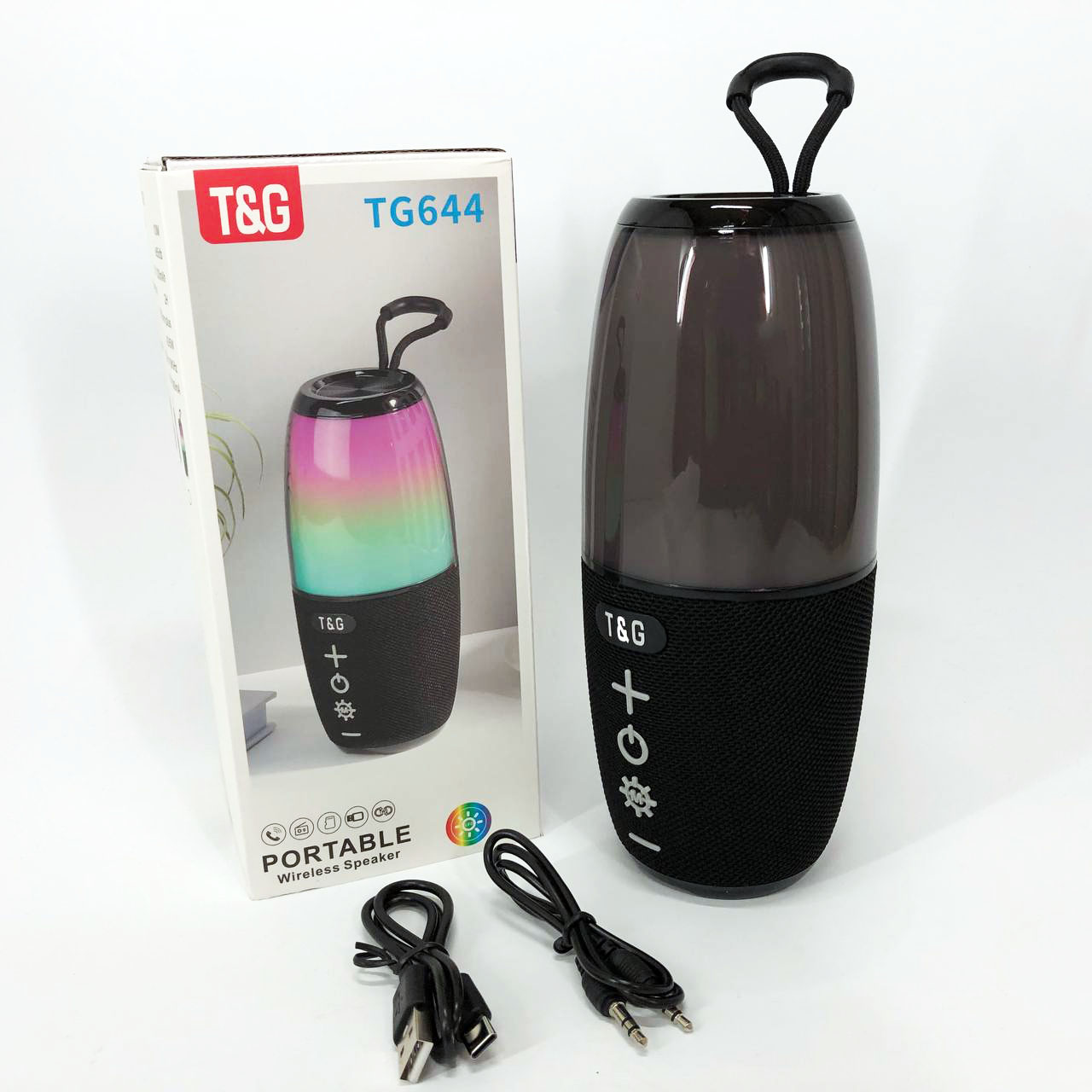 Портативна колонка TG644 5W з RGB підсвічуванням та ремінцем, блютуз колонка з акумулятором. Колір: чорний - Зображення 7