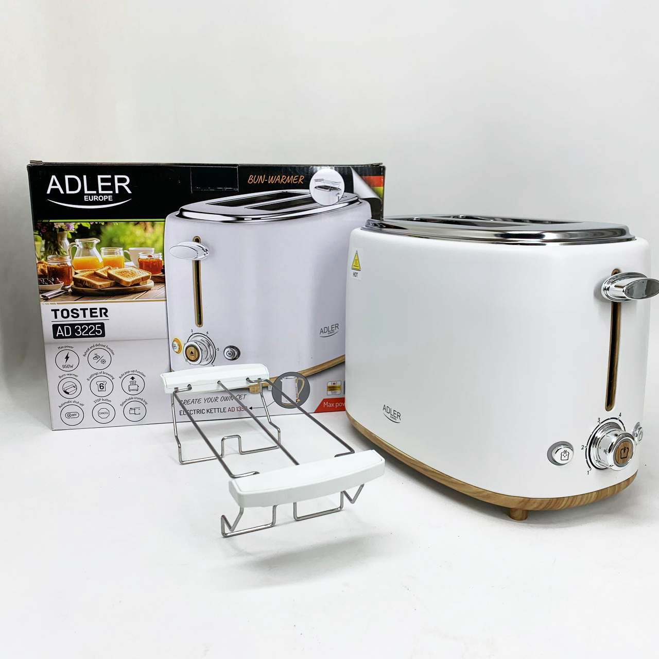 Тостер з решіткою для булочок Adler AD 3225, 6 рівнів обсмажування 950Вт 1 Тостер з решіткою для булочок Adler AD 3225, 6 рівнів обсмажування 950Вт
