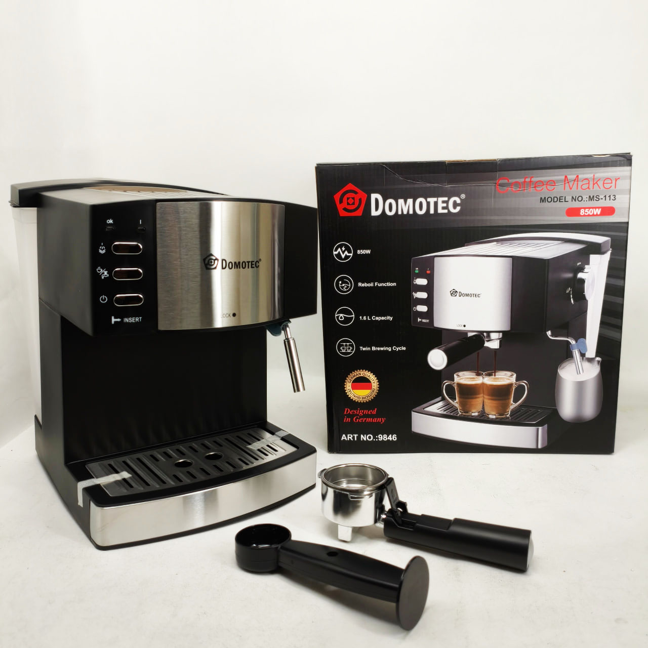 Рожкова кавомашина кавоварка Domotec MS-113 1.6л 15 Бар 850Вт 1 Рожкова кавомашина кавоварка Domotec MS-113 1.6л 15 Бар 850Вт