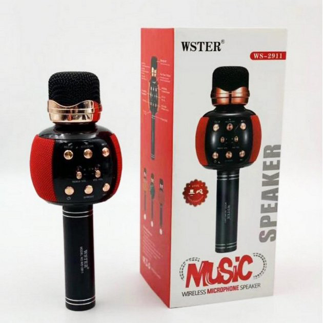 Бездротовий мікрофон караоке блютуз WSTER WS-2911 Bluetooth динамік. Колір: червоний - Зображення 6