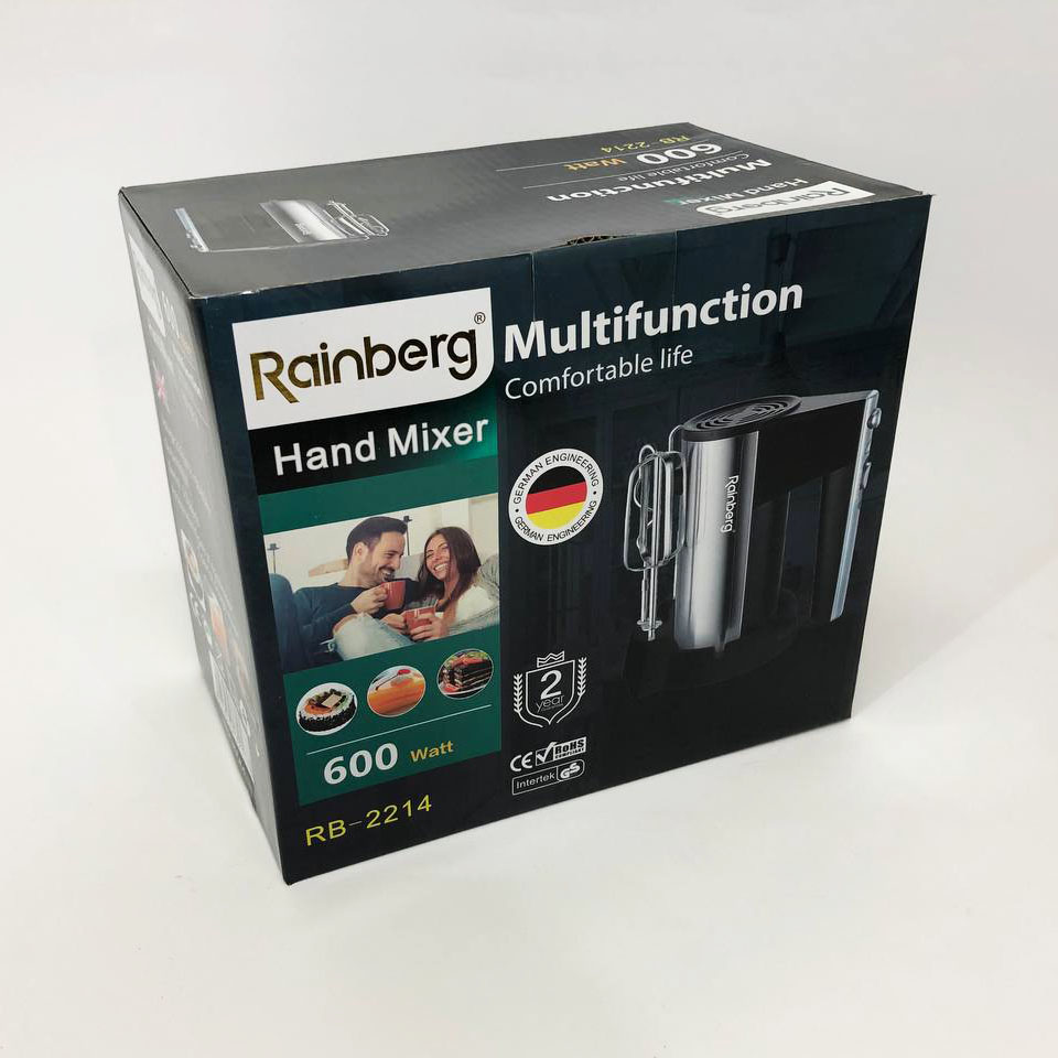 Міксер ручний електричний Rainberg RB-2214 600W 5 швидкостей з підставкою, двовіночковий міксер - Зображення 3