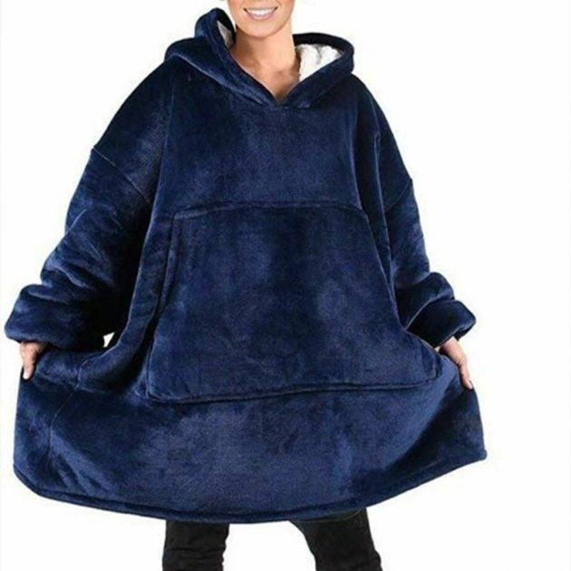 Толстовка плед з капюшоном і рукавами Huggle Hoodie оверсайз Blue - Зображення 7