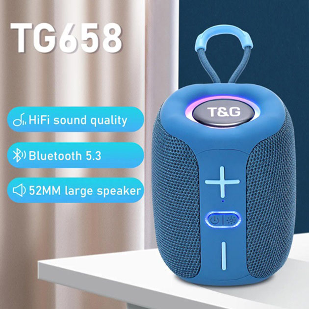 Портативна Bluetooth колонка TG658 8W з RGB підсвічуванням, акумуляторна переносна колонка. Колір: синій - Зображення 4