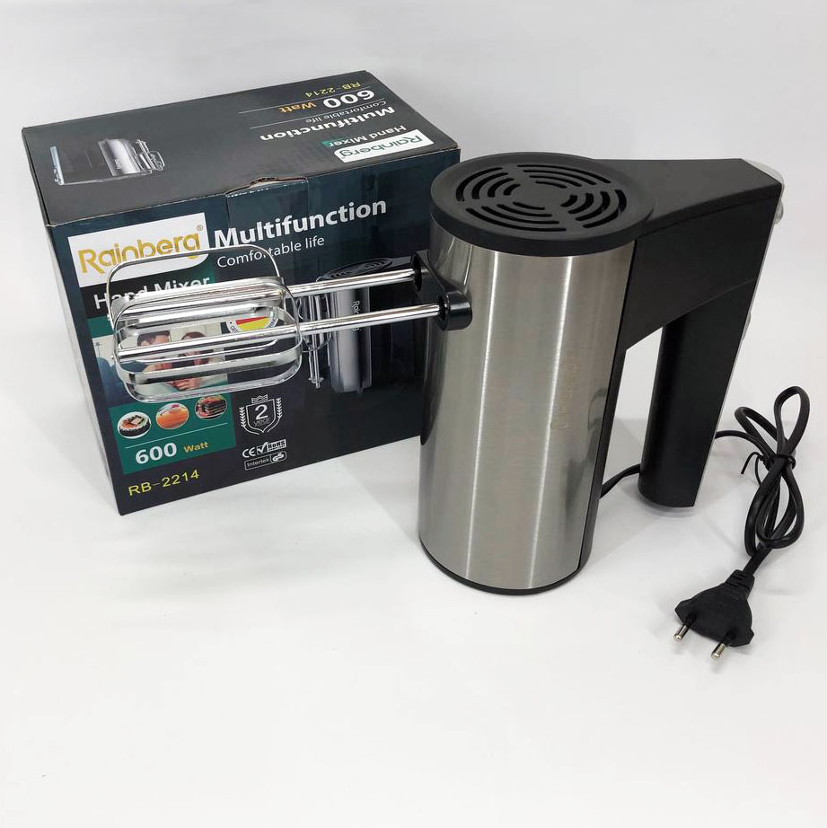 Міксер ручний електричний Rainberg RB-2214 600W 5 швидкостей з підставкою, двовіночковий міксер - Зображення 7