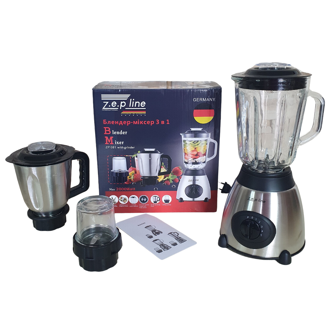 Стаціонарний блендер Zepline 2000W (скляна чаша 1.5л., чаша подрібнювальна для м'яса 1,2л.) ZP-081D1 - Зображення 3