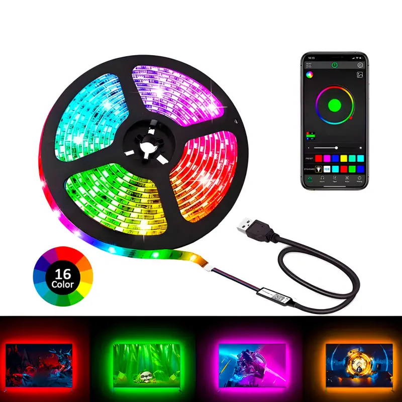 Світлодіодна стрічка LED RGB USB APP SF-20, самоклеюча, 5 м, з пультом ДУ, на 300 діодів - Зображення 3