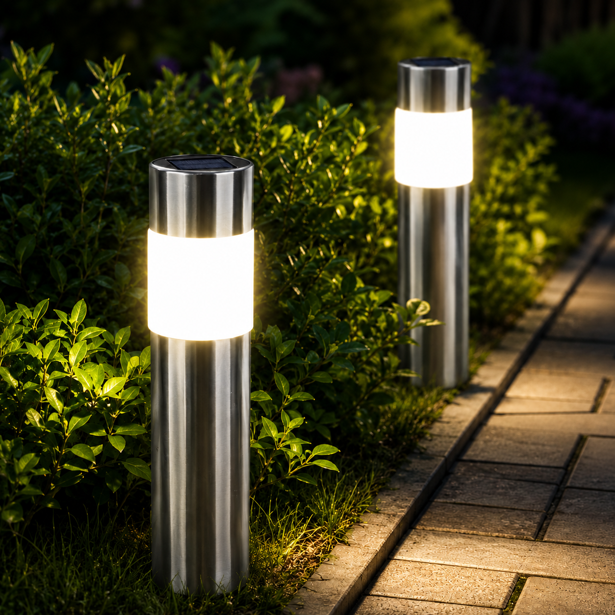 Світильники для газону Warm Solar Pillar Light / Світлодіодний світильник на сонячній батареї / Вуличні ліхтарі-стовпчики Solar 2 шт 1 Світильники для газону Warm Solar Pillar Light / Світлодіодний світильник на сонячній батареї / Вуличні ліхтарі-стовпчики Solar 2 шт