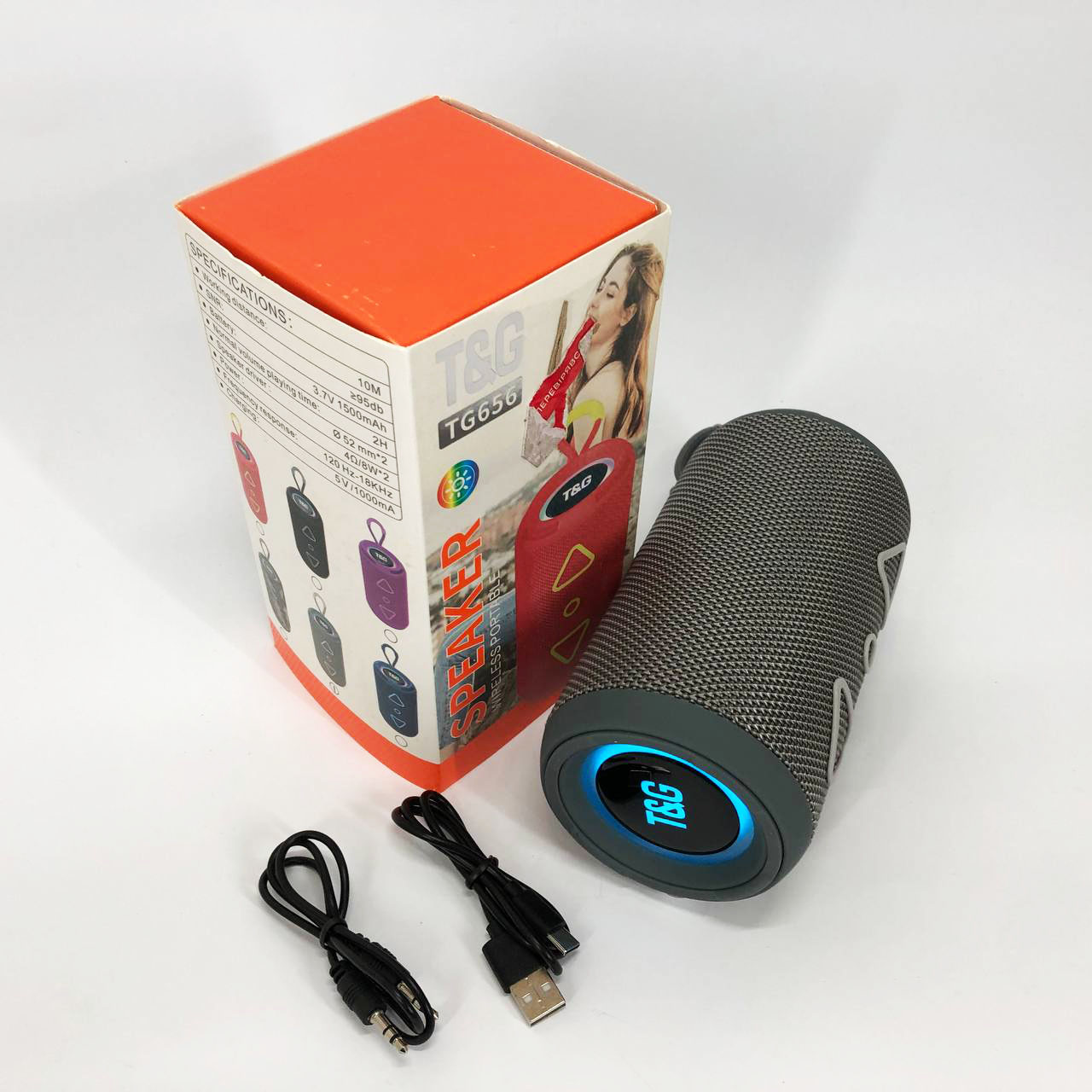 Bluetooth колонка портативна TG656 FM-радіо, Гучна блютуз колонка, Колонка для вечірки. Колір: сірий - Зображення 7