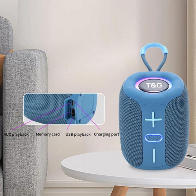 Портативна Bluetooth колонка TG658 8W з RGB підсвічуванням, акумуляторна переносна колонка. Колір: синій - Зображення 6