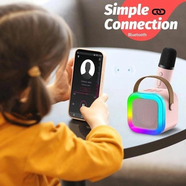 Портативна колонка з караоке мікрофоном та RGB підсвічуванням K12 10W Bluetooth. Колір: рожевий - Зображення 5