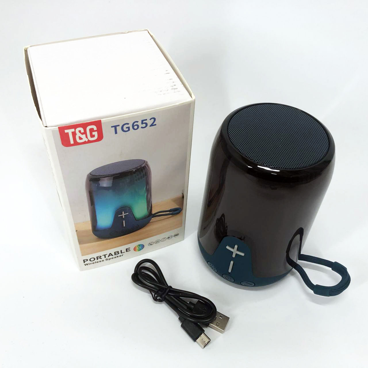 Акумуляторна переносна колонка TG652 5W з RGB підсвічуванням та ремінцем, блютуз колонка. Колір: синій - Зображення 5