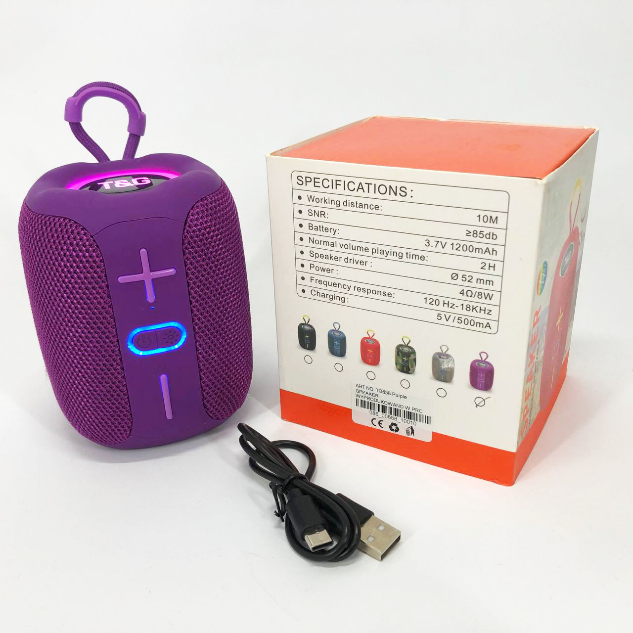 Портативна Bluetooth колонка TG658 8W з RGB підсвічуванням бездротова портативна потужна. Колір: фіолетовий 4 Портативна Bluetooth колонка TG658 8W з RGB підсвічуванням бездротова портативна потужна. Колір: фіолетовий - Зображення 4