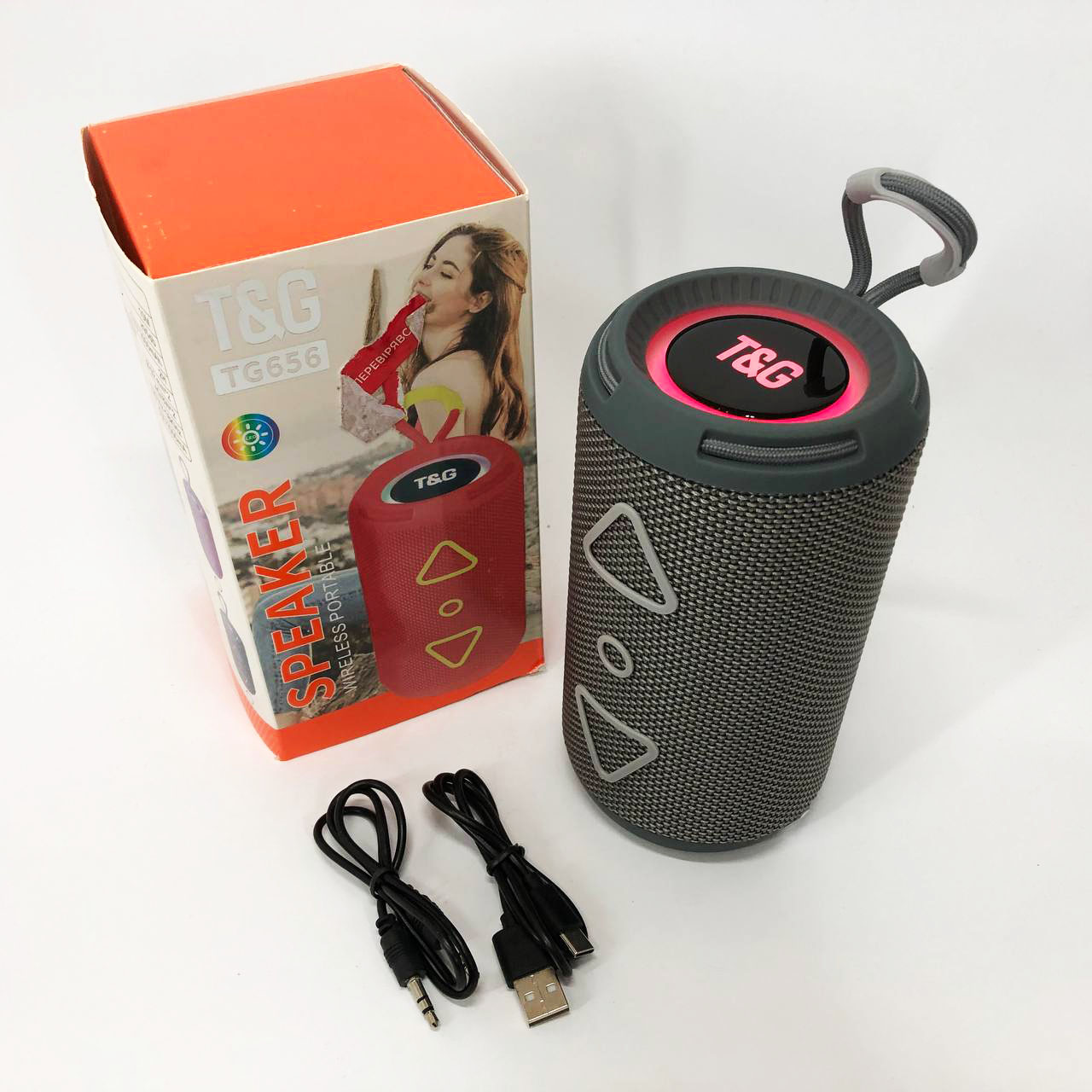 Bluetooth колонка портативна TG656 FM-радіо, Гучна блютуз колонка, Колонка для вечірки. Колір: сірий - Зображення 3