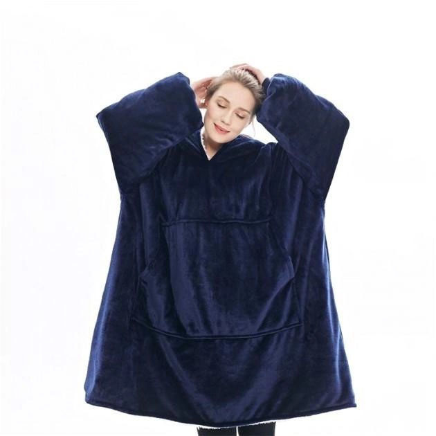 Толстовка плед з капюшоном і рукавами Huggle Hoodie оверсайз Blue - Зображення 4