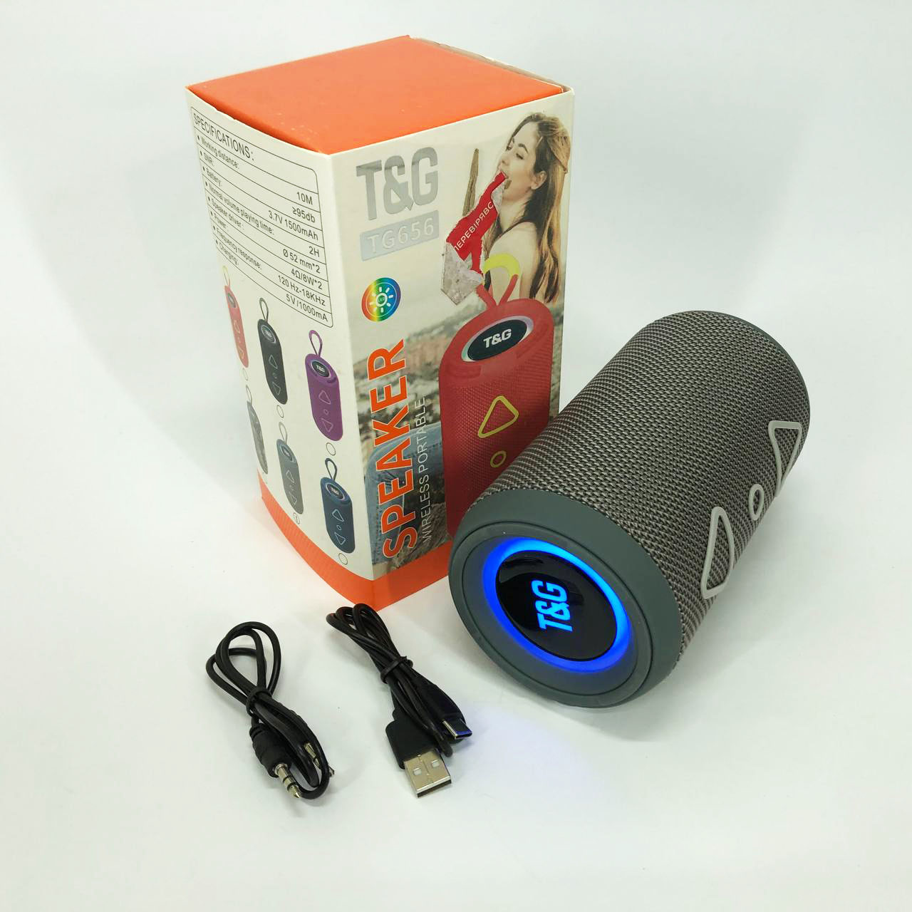 Bluetooth колонка портативна TG656 FM-радіо, Гучна блютуз колонка, Колонка для вечірки. Колір: сірий - Зображення 8