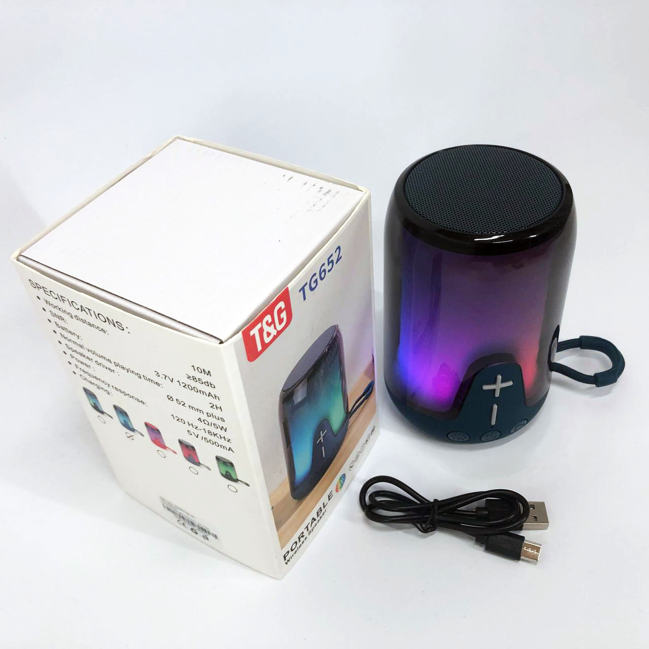 Акумуляторна переносна колонка TG652 5W з RGB підсвічуванням та ремінцем, блютуз колонка. Колір: синій - Зображення 7