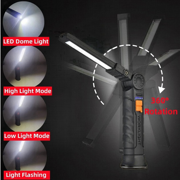 Ліхтар поворотний Worklight G51-LED-COB з магнітом та гаком, Кемпінговий складаний ліхтар - Зображення 6