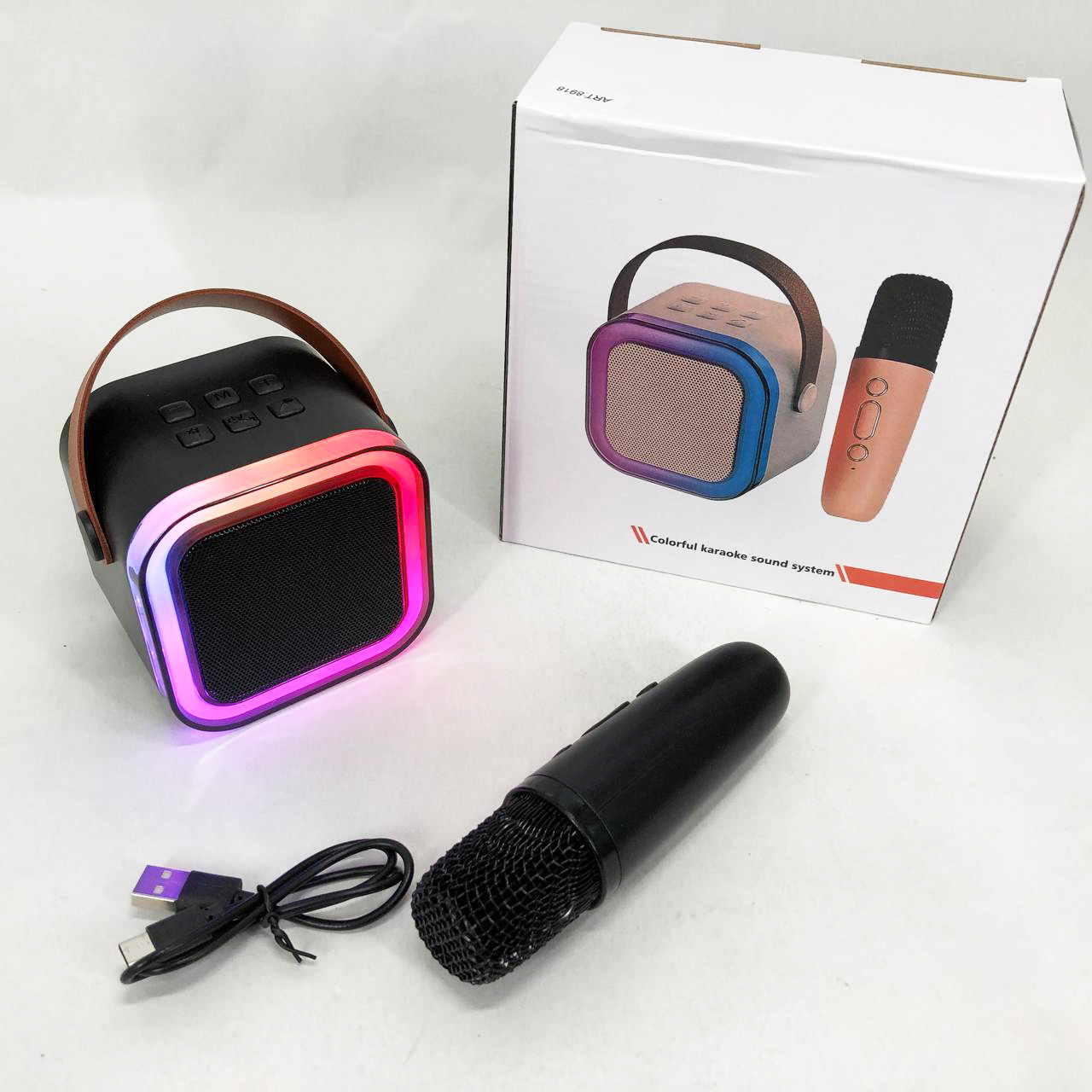 Портативна колонка з караоке мікрофоном та RGB підсвічуванням K12 10W Bluetooth. Колір: чорний - Зображення 6