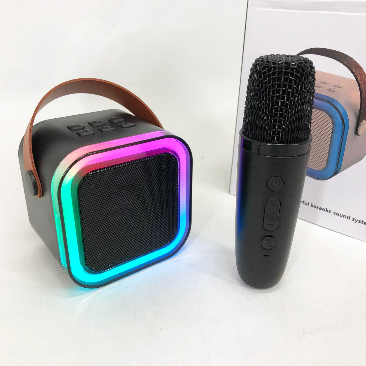 Портативна колонка з караоке мікрофоном та RGB підсвічуванням K12 10W Bluetooth. Колір: чорний - Зображення 4