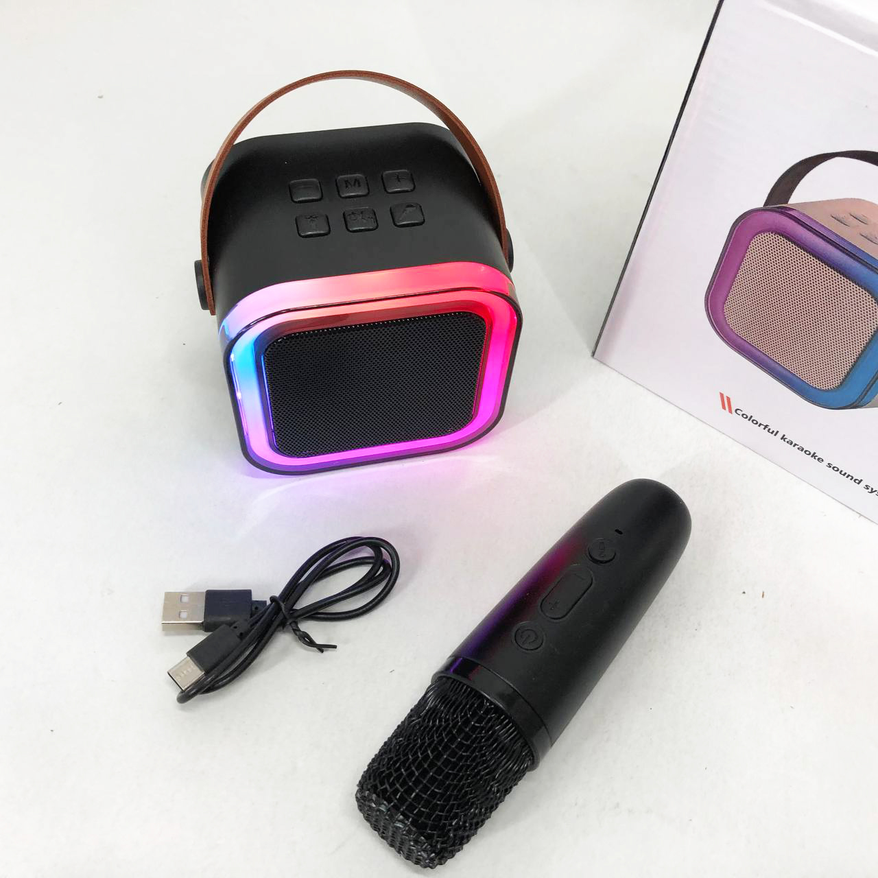 Портативна колонка з караоке мікрофоном та RGB підсвічуванням K12 10W Bluetooth. Колір: чорний - Зображення 7