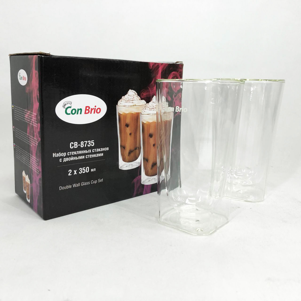 Набір склянок із подвійним дном Con Brio CB-8735-2 350 мл 2 шт, прозорі чашки з подвійними стінками - Зображення 6