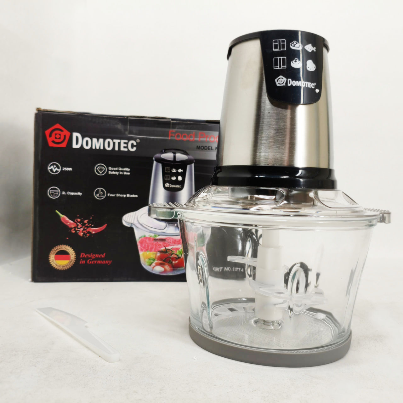 Універсальний подрібнювач кухонний DOMOTEC MS-7009B чоппер зі скляною чашею 2л 250 Вт - Зображення 8