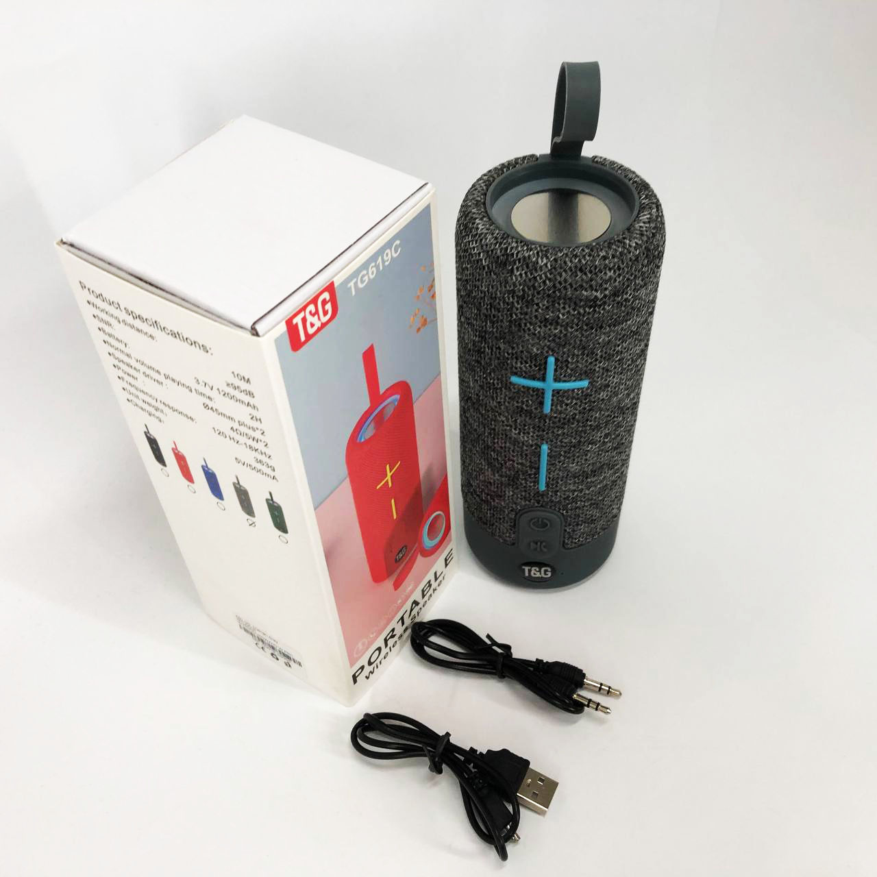 Портативна Bluetooth колонка TG619C FM-радіо USB/TF з ремінцем, Bluetooth колонка з підсвічуванням. Колір: сірий - Зображення 7